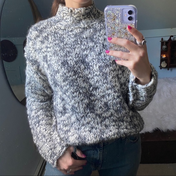 Vintage Sweaters - Vintage Chunky Hand Knit Mock Neck Sweater